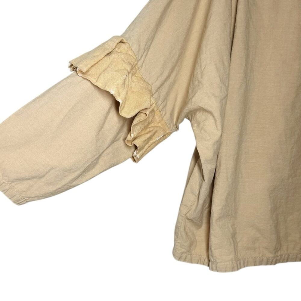 Museo Studio Beige Tan Unique Ruffle Sleeve Relaxed Handmade Top - Picture 6 of 11